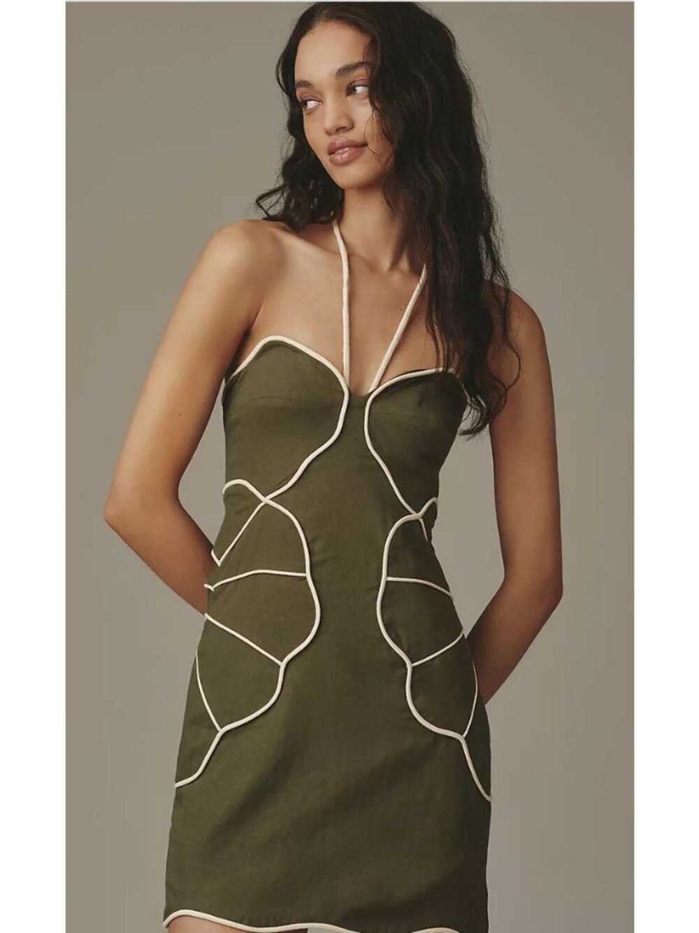 Anthropologie Farm Rio Linen Blend Wavy Mini Dress Size XS Tropical Green - Picture 6 of 6